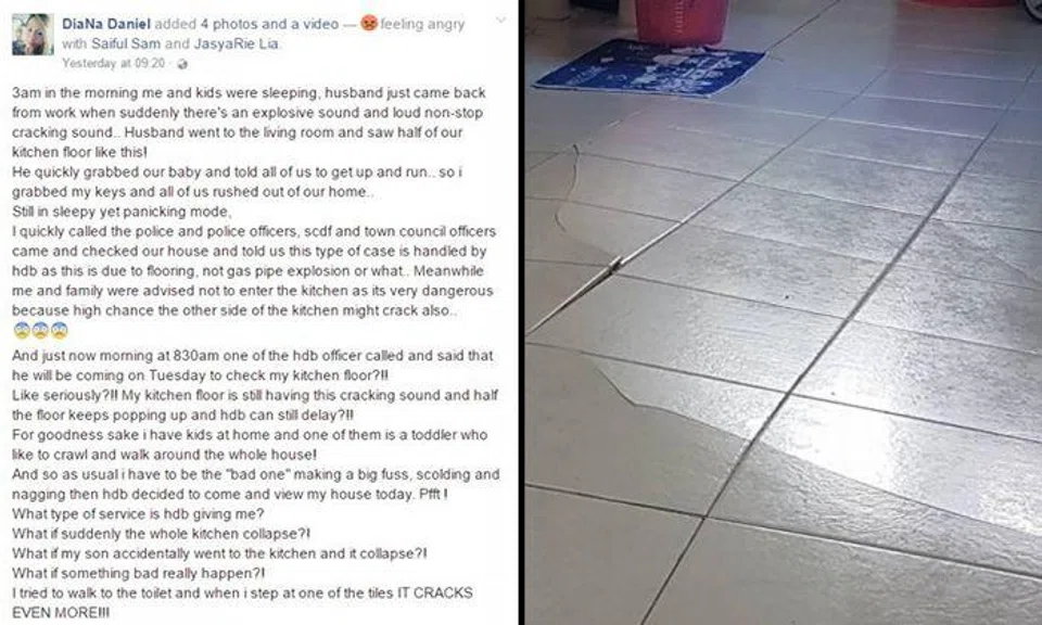 Family forced to run out of HDB flat after kitchen tiles crack in the middle of night