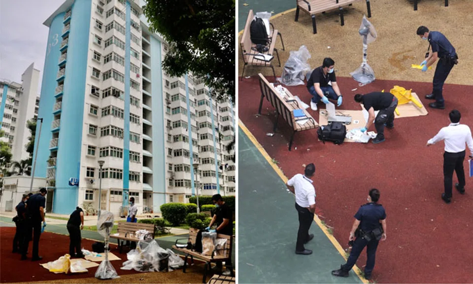 The police said they had received a call at 11.49am on Sept 8 after household items were found to have been thrown down from a unit at Block 33. PHOTOS: SHIN MIN DAILY NEWS