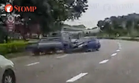 Subaru suddenly swerves across 3 lanes and hits lorry on TPE after driver loses control of vehicle