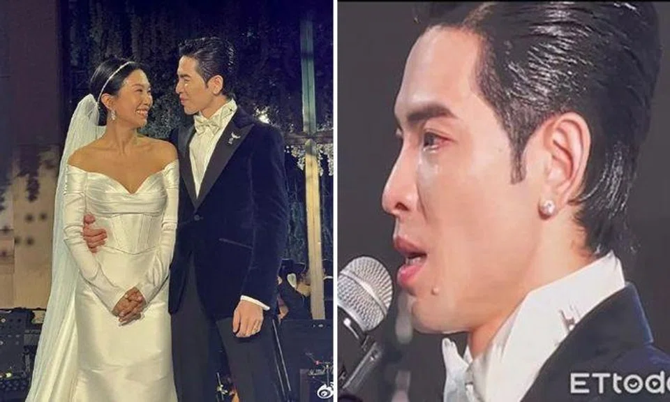 Jam Hsiao and wife Summer Lin overwhelmed during wedding speeches