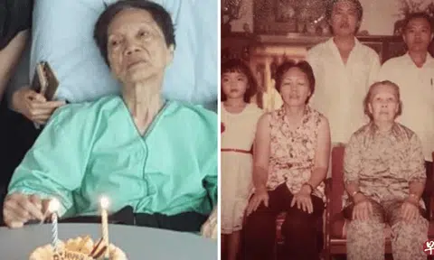 Ms Wang (left photo) posing with her daughter (first from the left) and second son (second from the right) in the right photo. Photo: Lianhe Wanbao.
