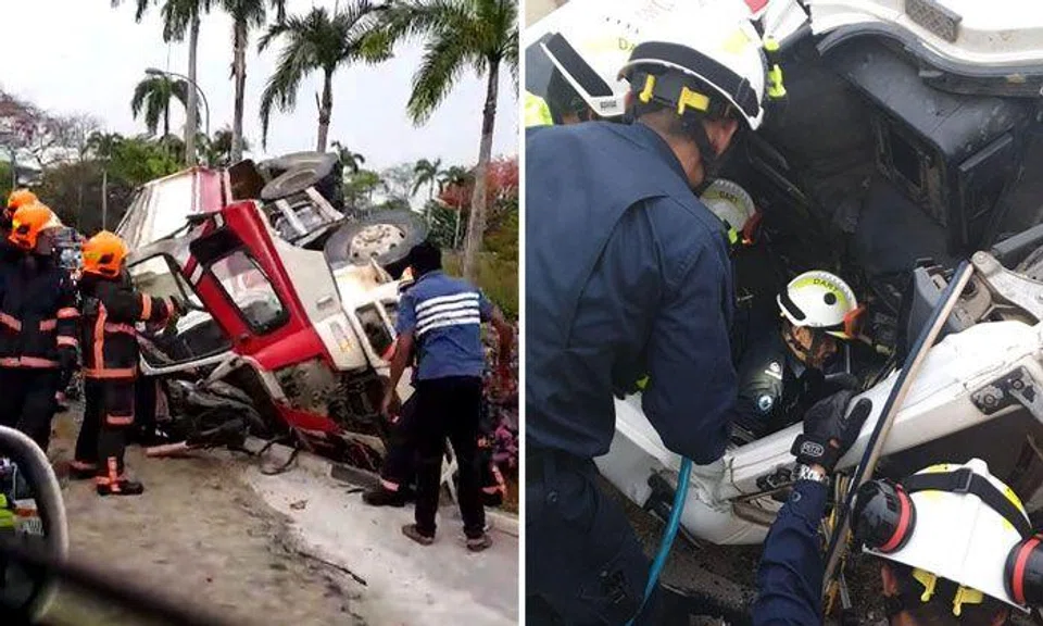 Truck driver taken to hospital with leg injuries after being rescued by SCDF in 3½-hour operation