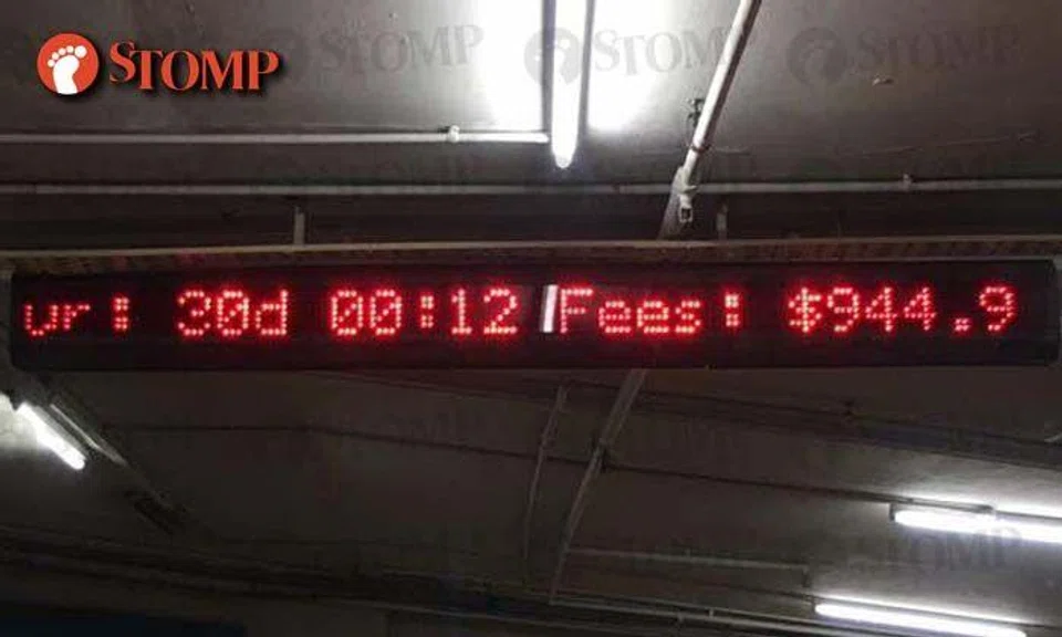 Driver parks at mall carpark for 2 hours, only to face $944.90 fee