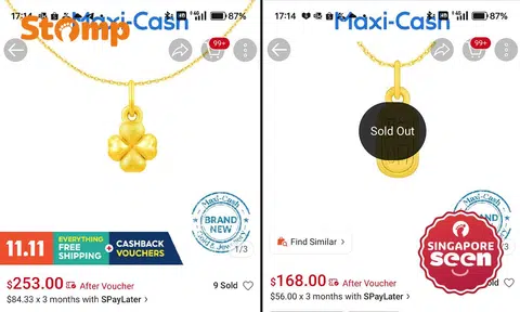 Shopee user feels misled as Maxi-Cash photos make pendants appear to come with chains