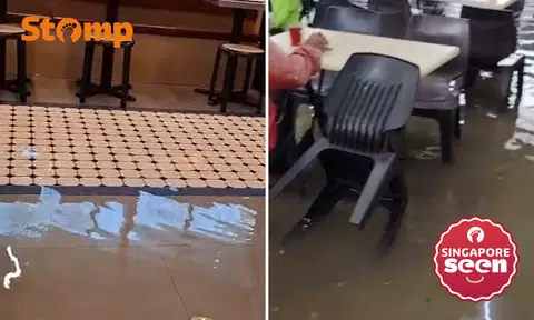 Flash floods take 'waterfront dining' to new levels at Tengah mall and Clementi eatery