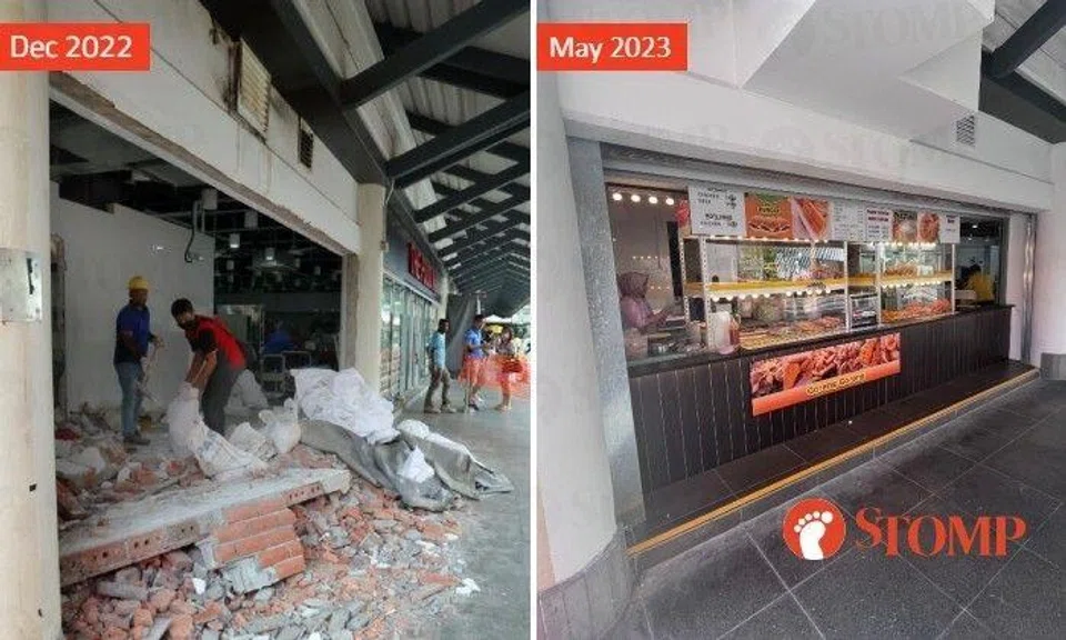 Roti john, takoyaki and prawn vadai are now being sold where a wall collapsed at Yew Tee MRT station on Dec 25 last year.