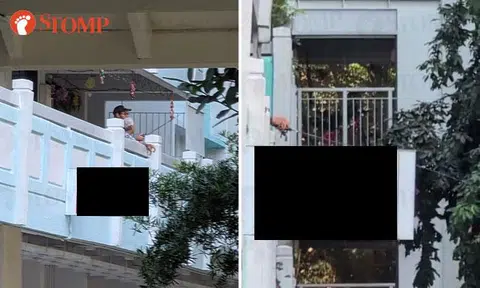 Fishing... from HDB block? Man casts line from second floor in Jurong West