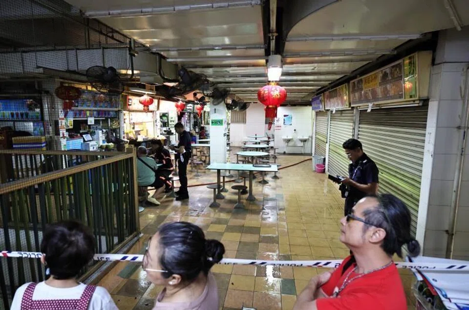Police cordon at Hong Lim Market and Food Centre.