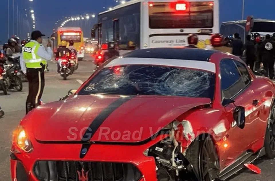 A screengrab from footage posted online shows the car with a shattered windscreen and a damaged bonnet.