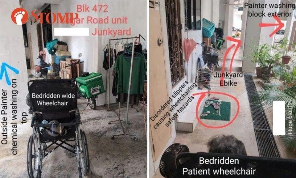 'Junkyard' on ground floor of Bukit Panjang block causes obstruction for wheelchair user