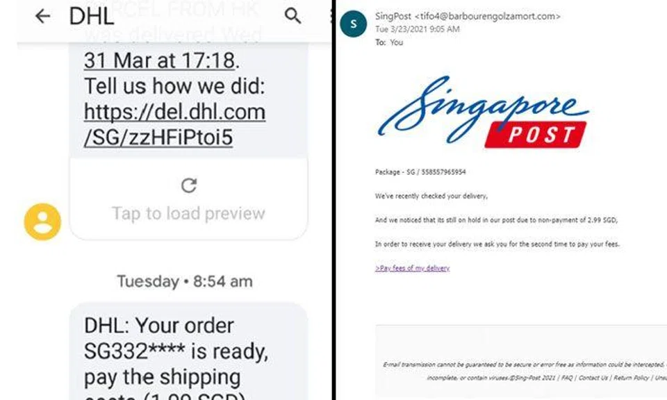 Police warn of phishing scam involving texts and e-mails impersonating DHL and SingPost