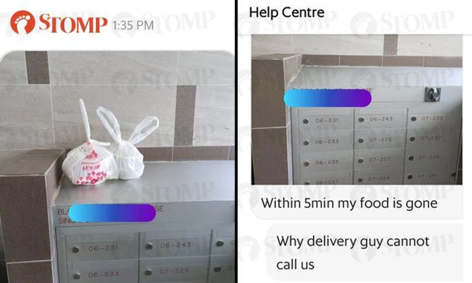 Grab deliveryman leaves customer's order at void deck -- but food disappears 'within a minute'