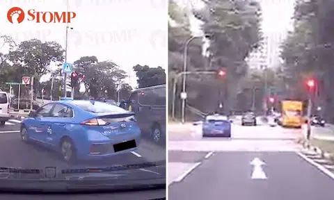 ComfortDelGro taxi cuts queue, runs red light at North Buona Vista Road