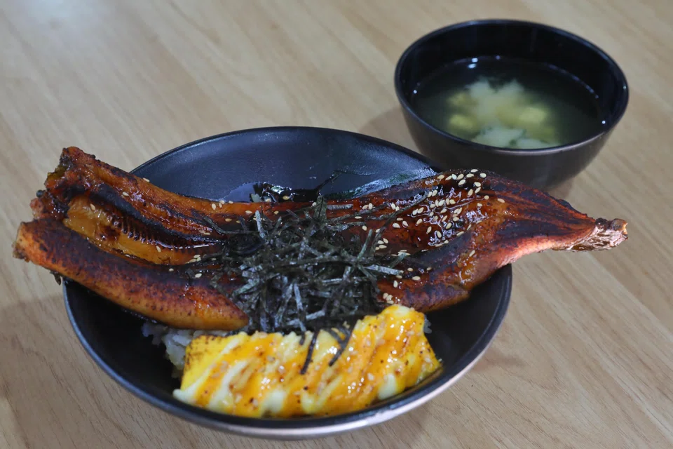 Unagi Ju Don with miso soup at Jinggho Shokudo at Yishun Park Hawker Centre.