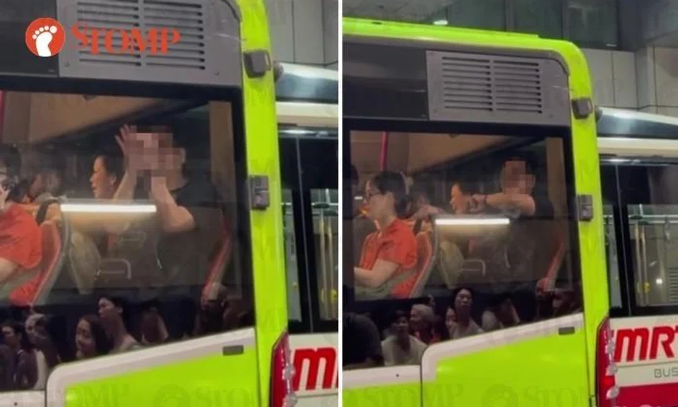 Man made an obscene gesture after he got on the bus.
