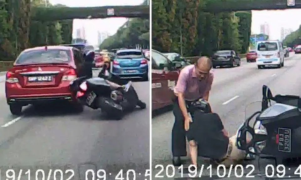 Mitsubishi driver knocks rider off his bike on CTE -- then drives away ...