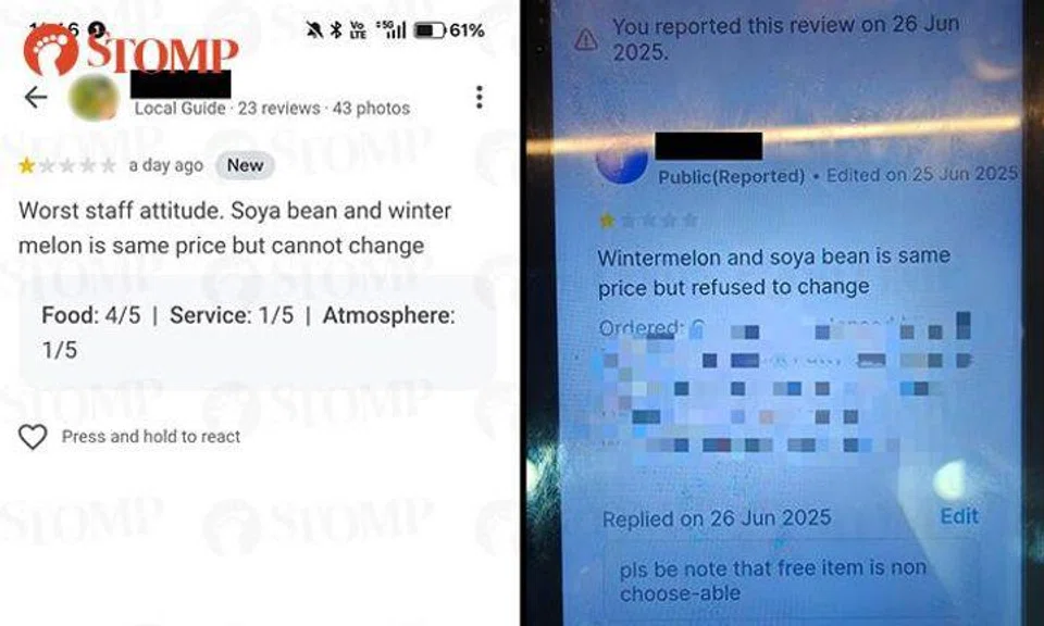 A staff member at a café in Holland Village is furious at a disgruntled customer. 