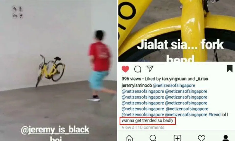 Boy crashes ofo bike into wall and posts video on Instagram: "I wanna get trended so badly"