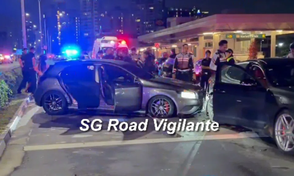 The car was seen speeding along a road wit multiple police vehicles in pursuit.