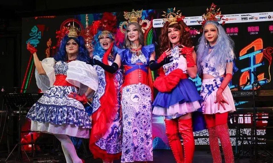 Cast members (from left) Darius Tan, Jaspers Lai, Mark Lee, Gadrick Chin and Kiwebaby Chang at a press conference for the drag queen comedy movie Number 2, on Jan 15.