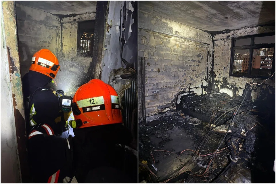 The bedroom in the Jalan Bahagia flat affected by the fire.