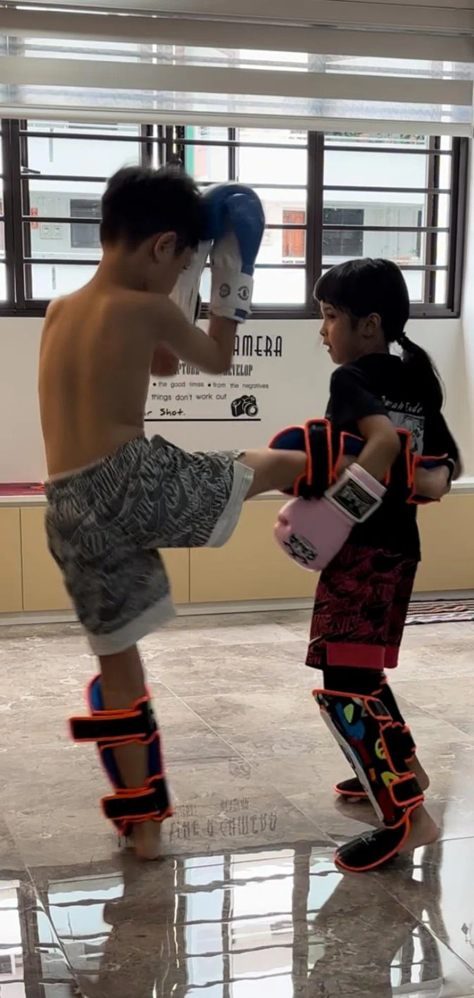 Qarish and Qarirah sparring at home.