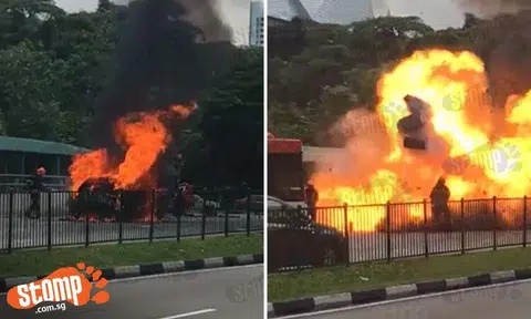 Taxi explodes at Commonwealth Ave: Shocking video shows second blast as SCDF tries to put out fire
