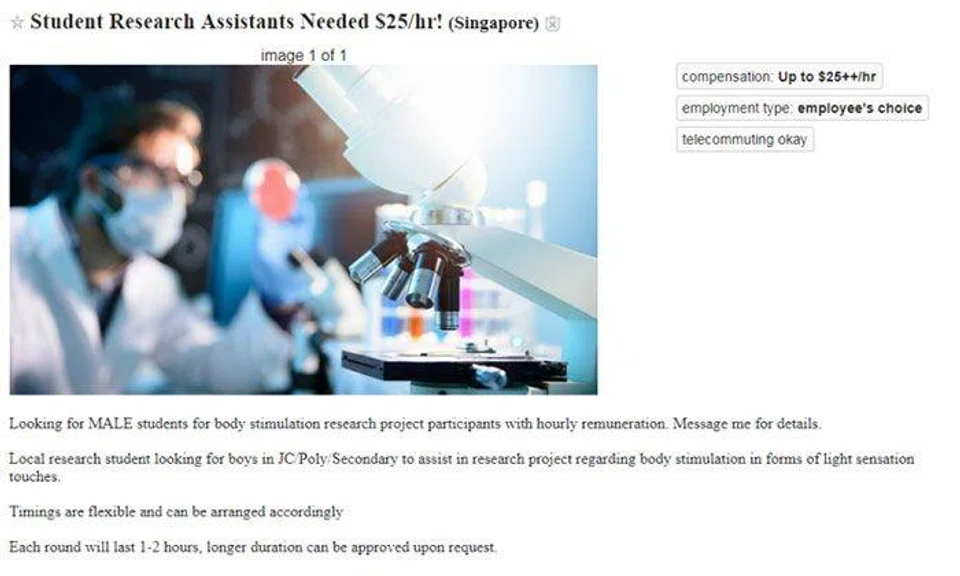 Posting of the job on Craigslist.