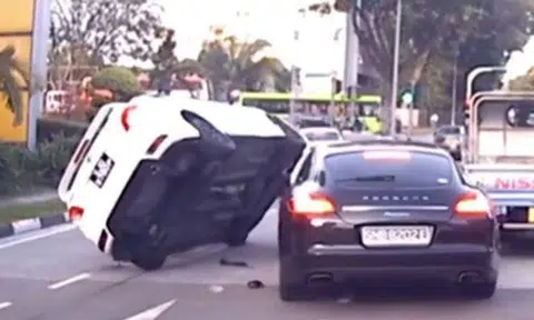 Toyota car flips after colliding into Porsche changing lanes at Ubi: Who is at fault?
