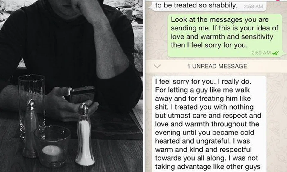 Date from hell tells girl how great he is and flames her, then apologises -- before doing it again