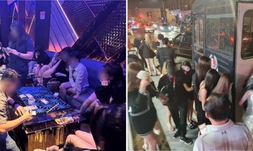 Ninety-five women and two men aged between 18 and 45 were arrested for their suspected involvement in vice-related activities at a KTV lounge in Orchard Road. Photos: Singapore Police Force