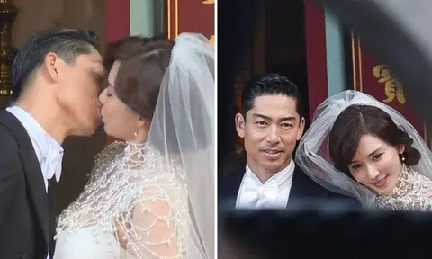 Taiwanese model Chiling Lin married Japanese actor-singer Akira in Tainan on Nov 17, 2019. PHOTOS: SCREENGRAB FROM TVBS/FACEBOOK, ETTODAY