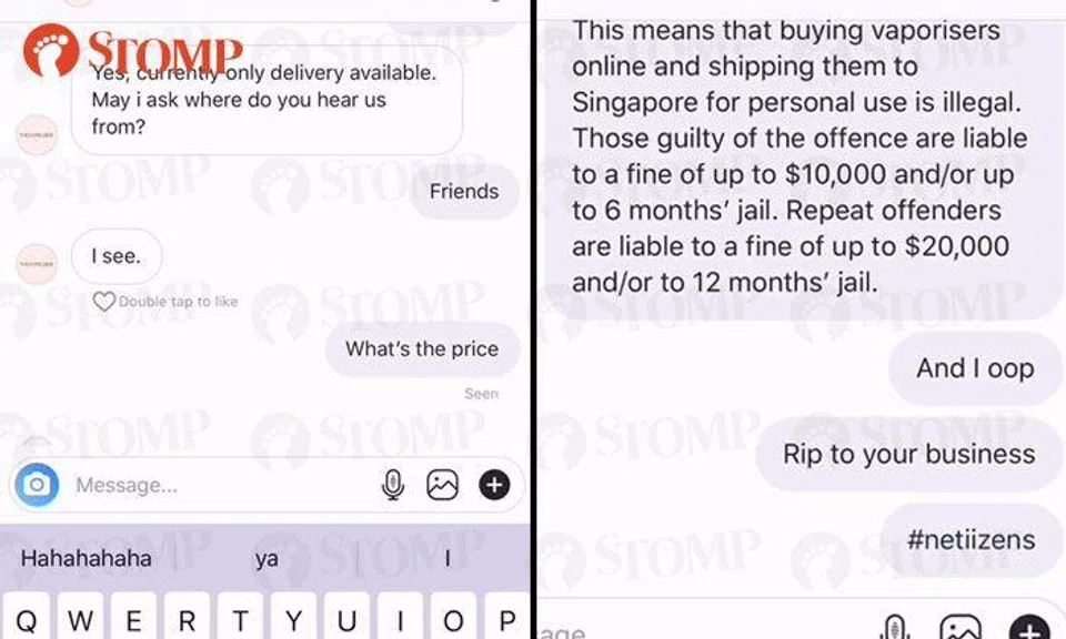 Netizen calls out Instagram user selling e-vaporisers online