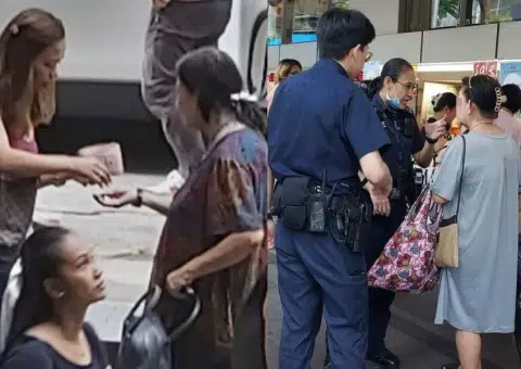 Woman with suitcase seen asking passers-by for money outside Lucky Plaza since July