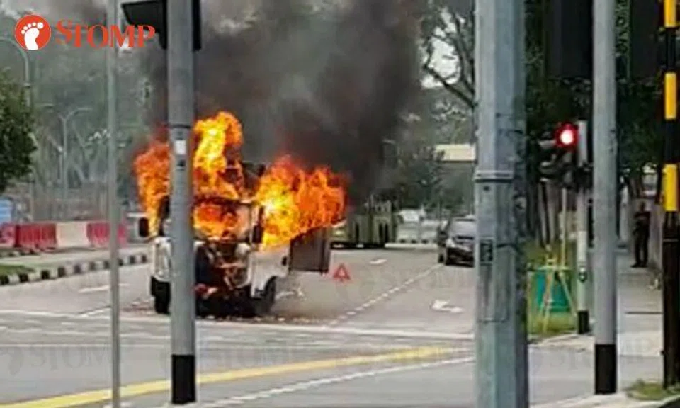 Man gives "live telecast" of burning lorry in Bedok North: "Oh my god, going to burst leh"