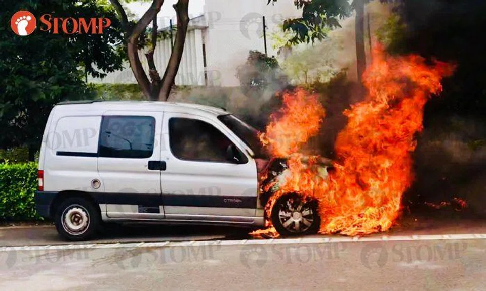 Van catches fire along PIE towards Tuas: "I could feel the heat"