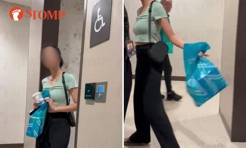 Man in wheelchair confronts able-bodied woman occupying handicapped toilet in Pasir Ris Mall
