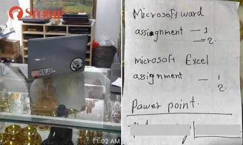 The laptop and the handwritten receipt the maid was given.