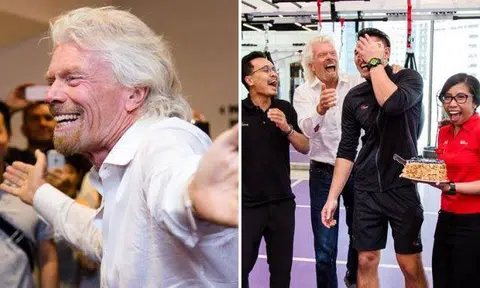 Friendly Sir Richard Branson takes photos with everyone at S'pore Virgin Active outlet