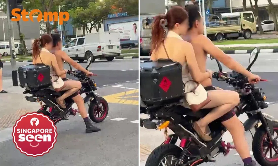 shirtless rider and passenger ride e-bike with no helmets at towner road