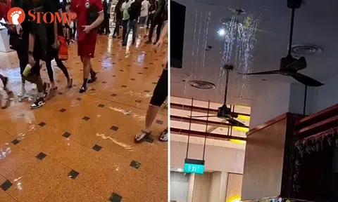 Shoppers get their feet wet after water leakage affects several areas at Jurong Point