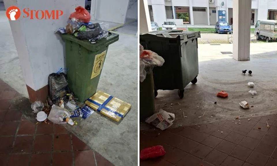 Yishun HDB blocks littered with cigarettes, leftover food, cutlery and even bicycles