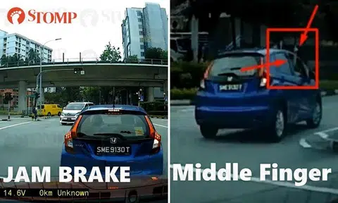 Driver abruptly jams on brakes at Yew Tee junction, flashes middle finger when honked at