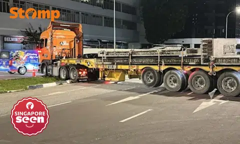 Driver assisting with investigations after trailer gets stuck on centre divider, blocks traffic for over 2 hours