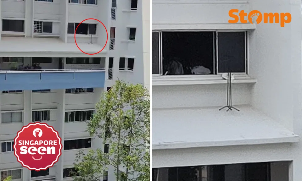 Iron rack left on Tampines HDB ledge for several days