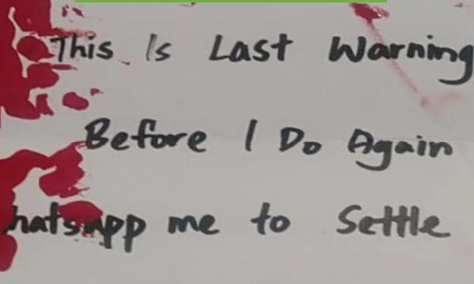 The police were alerted at about 7.45am to the case at Yishun Avenue 6 where a debtor’s note was also affixed on the wall.