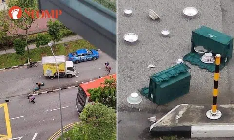 Stomper Mel shared photos showing two overturned crates and bowls spilled over to both sides of the road with some having been crushed to bit, presumable by passing vehicles, but many were still intact. 