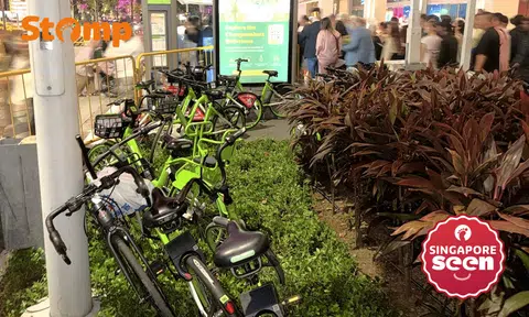 Police seen 'throwing' Anywheel bicycles onto grass outside MBS due to massive crowd on New Year's Eve