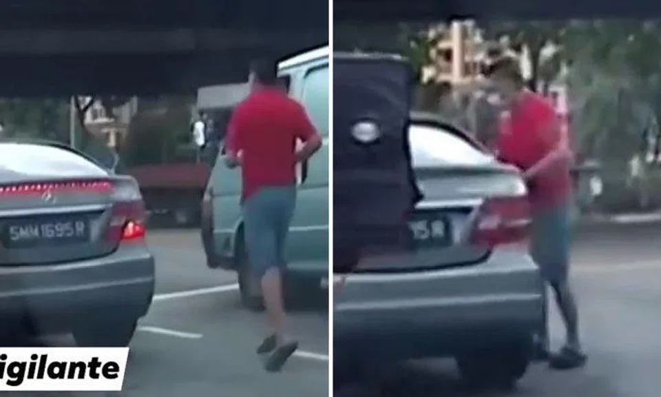 Driver tries to stop Mercedes-Benz from moving off after accident at Loyang Avenue