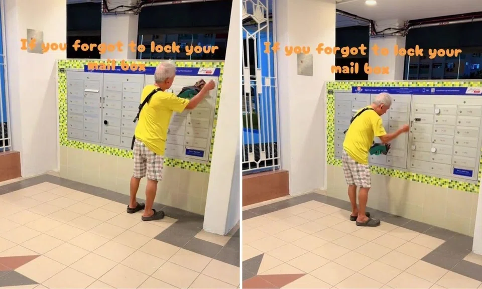 The man was seen slotting flyers into HDB letterboxes.